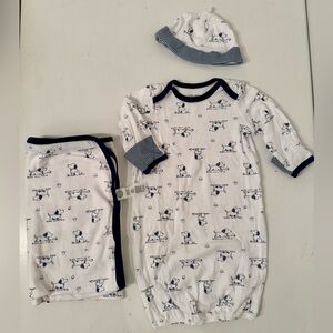 0-3M Little Me Puppy Toile Sleeper Gown, Hat and Swaddle EUC